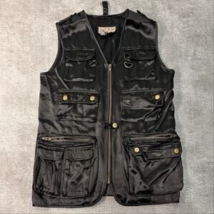 Vintage Carole Little Black Satin Utility Vest